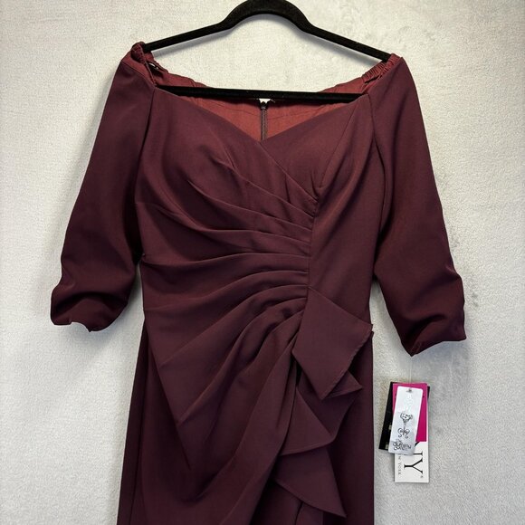 NWT MGNY Madeline Gardner Ruched Off Shoulder Evening Gown Sz 6 Plum Dress $394 - Picture 10 of 16